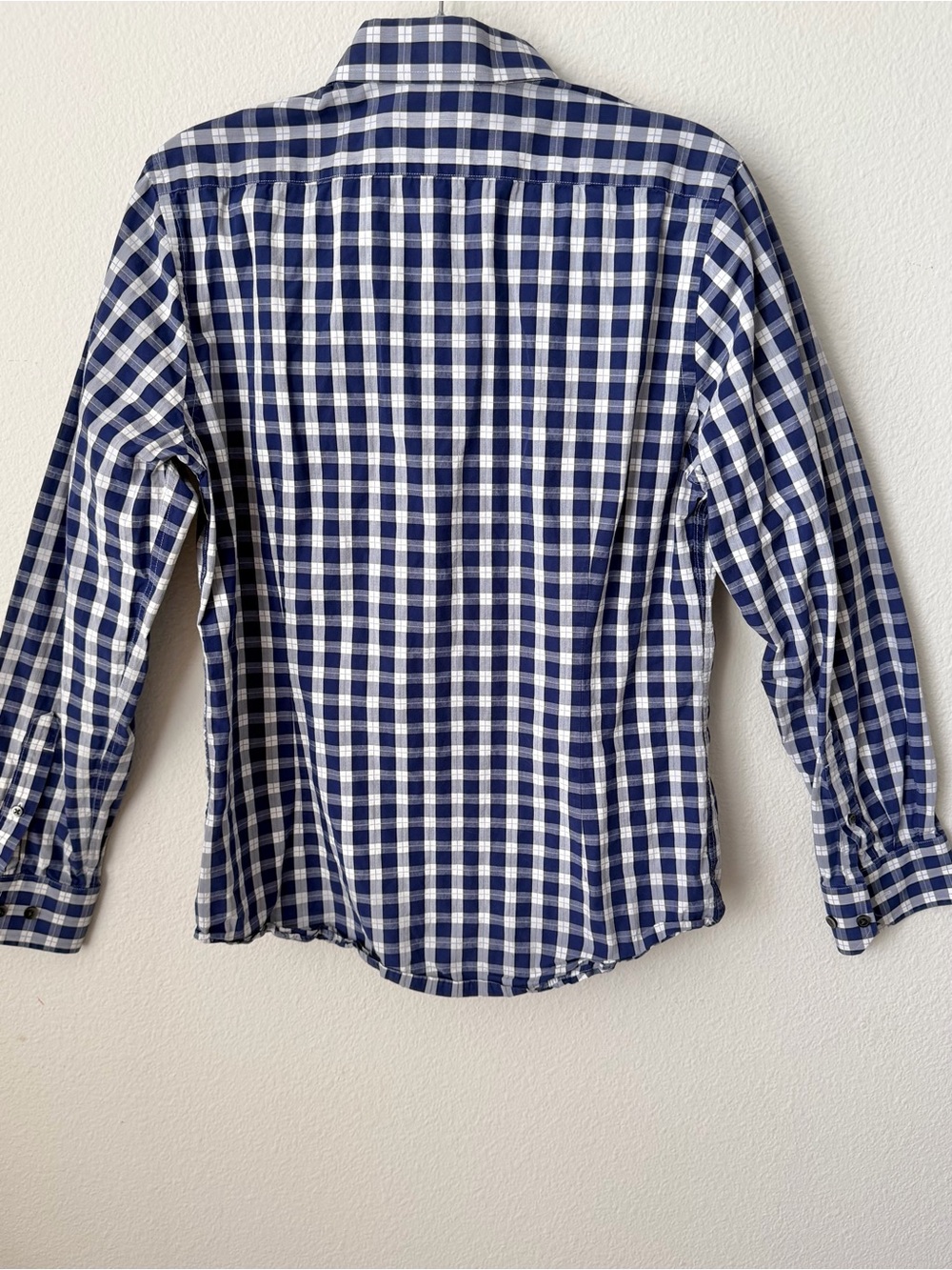Express Men's Fitted Long Sleeve Button Up Shirt Blue White Gingham Plaid M - Picture 6 of 9